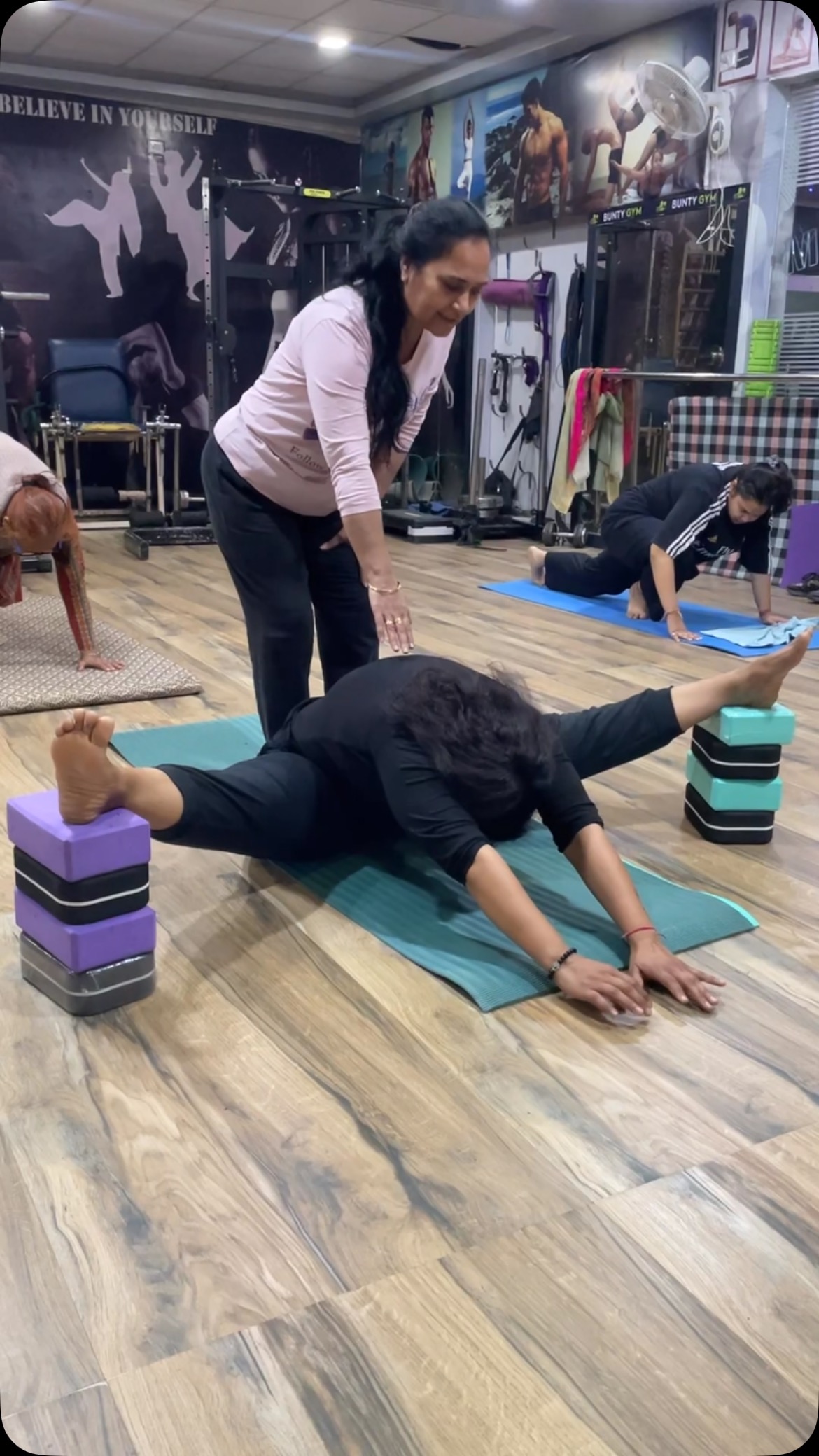 Yoga split with blocks